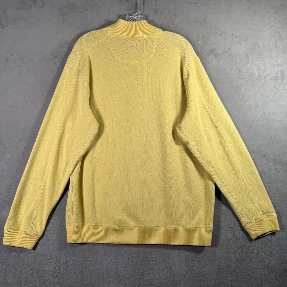 Tommy Bahama Sweater Mens Size M Yellow Beige 1/4 Zip Reversible Pullover Preppy